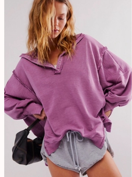 Free People Tops - Free people Oversized Purple Pullover Henley Sweatshirt